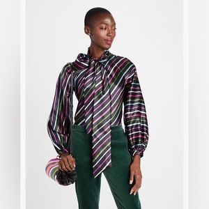 Kate spade party stripe tie neck shirt